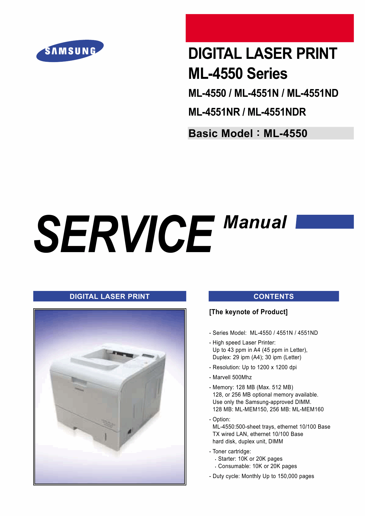 Samsung Laser-Printer ML-4550 4551 N ND NR NDR Parts and Service Manual-1